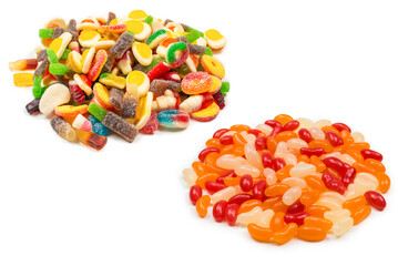Assorted gummy candies. Top view. Jelly  sweets.