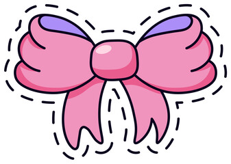 Adorable pink bow illustration in a playful cartoon style, featuring bold outlines and vibrant colors. Perfect for fashion, design, and decoration themes, adding a touch of whimsy and charm