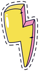 Vibrant lightning bolt patch featuring a bright yellow design with a pink outline. Ideal for fashion embellishments, DIY projects, or adding a playful touch to accessories and clothing