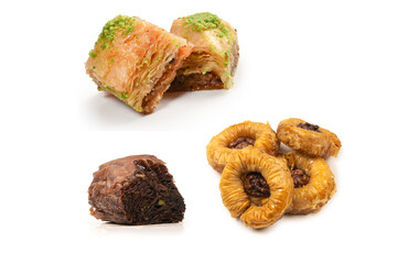 Turkish chocolate baklava isolated on white background.