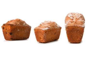 A cupcake with raisins isoalted on a white background.