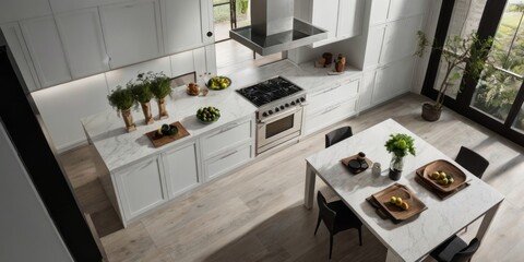 Modern White Kitchen Island Dining Area Design