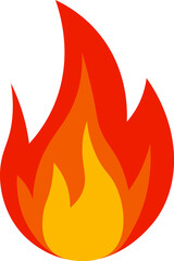 Red and orange cartoon fire flames burning with a white background representing heat, energy, and danger, ideal for illustrations and graphic design projects