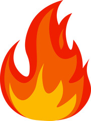 Brightly burning red and orange cartoon fire flames creating a vibrant fireball, isolated against a clean white background, radiating warmth and energy