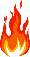 Bright and dynamic cartoon flames rise in shades of red, orange, and yellow, capturing the essence of a lively campfire. The illustration conveys warmth and energy, ideal for fire related themes