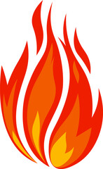 Red and orange stylized flames rising from a cartoon campfire, creating a bright fireball with a hot fiery center, ideal for representing concepts of heat, wildfire, and bonfire