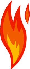 Red and orange cartoon fire flames burning brightly create a vibrant, energetic visual. The stylized design captures the essence of heat and power, evoking feelings of warmth and intensity