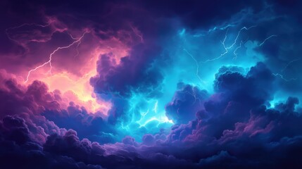 Fototapeta premium Dramatic thunderstorm sky with vibrant lightning bolts and dark clouds