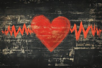 Red heart shape with a heartbeat line on black background