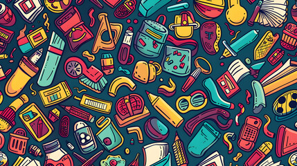 Naklejka premium Colorful collection of school supplies and stationery items arranged on a blue background