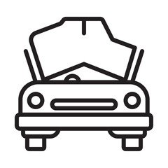 Broken car with open hood icon Thin line illustration