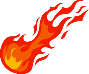 Fireball with flames burning brightly creating a hot fiery trail on a white background, perfect for representing concepts of heat, energy, and combustion