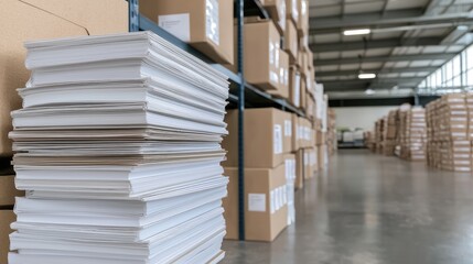 Obraz premium Stacks of paper in warehouse, storage, inventory