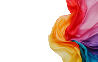 A rainbow flag silk cloth on a transparent background. Colorful fabric, LGBTQ concept, Pride month, gay pride, Love is love. Png