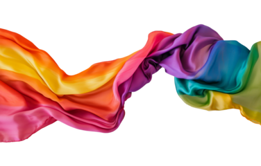 A rainbow flag silk cloth on a transparent background. Colorful fabric, LGBTQ concept, Pride month, gay pride, Love is love. Png