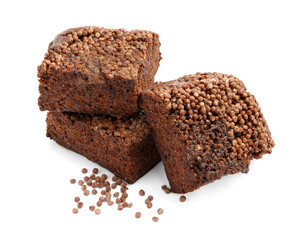Delicious chocolate puffed rice bars isolated on white