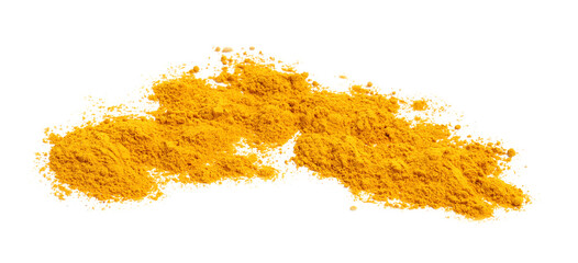 Heap of turmeric powder isolated on white
