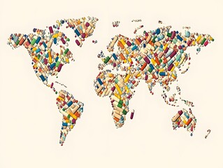 Obraz premium A colorful map of the world composed of various vibrant objects representing diverse cultures and traditions, symbolizing the richness of global heritage and human creativity.