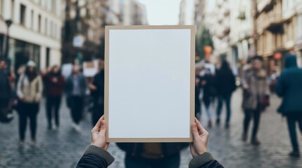 People Holding Blank Sign in Busy Street for Environmental Awareness