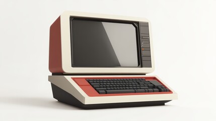 Retro Desktop Computer Design with Classic Red and Cream Aesthetics