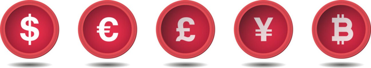 International 3D Currency Symbol Icons – Dollar, Euro, Pound, Yen, Yuan, Bitcoin