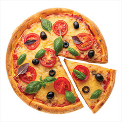 A pizza with a slice of pizza