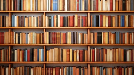 Wooden Textured Bookshelf Filled with Colorful Vintage Books