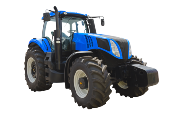 Modern agricultural tractor, front view