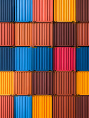Cargo containers stacked high. Logistics hub. Import/export background material. Generative AI