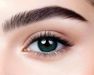 Fototapeta premium Close up eye of fair-skinned woman, with perfect eyebrows, for beauty products. Generative AI