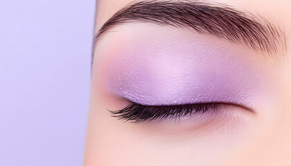 Eye closeup with purple shadow. Cosmetics, makeup, beauty concept on lilac background. Generative AI