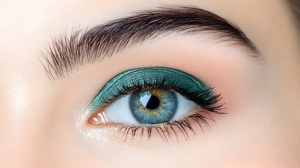 Obraz premium Eye close up with makeup application and beautiful skin texture as a beauty shot. Generative AI