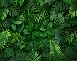 Lush green tropical leaves backdrop. Nature's vibrant design for wall art, prints. Generative AI