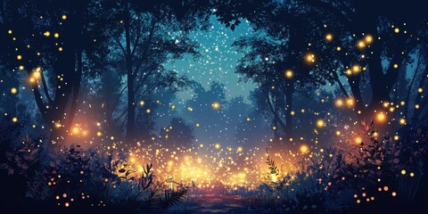 Obraz premium Enchanted forest with twinkling lights and mystical atmosphere