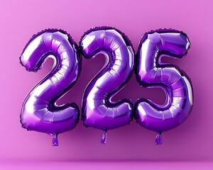 Purple foil balloons number 225 on a purple background