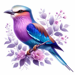 lilac breasted roller bird image on white background