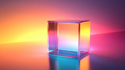 Abstract transparent glass futuristic module with flickering neon-like filaments on a smoothly blended background, 3D rendering illustration of futuristic abstract shape