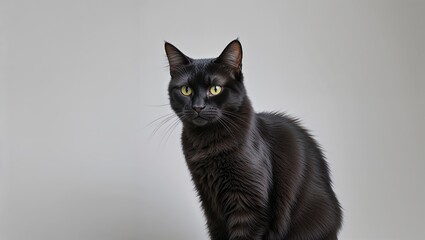 Obraz premium Elegant Black Cat Silhouette on a White Background in Minimal Style