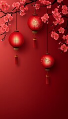 Red lanterns, peach blossoms, festive background