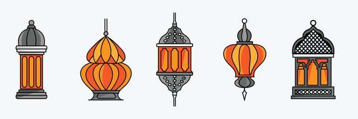 Traditional Lantern Vector Set – Arabic, Persian, Chinese New Year, and Festive Celebration Lanterns. Perfect for Ornaments, Decorations, Invitations, and Digital Art with Elegant, Colorful Designs.