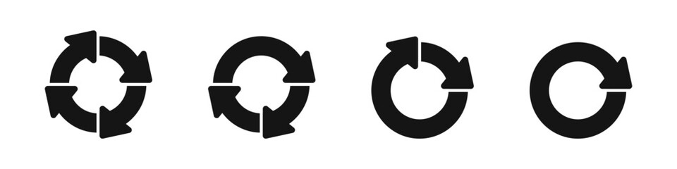 Recycling vector icon set. Recycling arrows. Recycle arrows. Recycle, reuse icons. Recycling and rotation arrow icons.