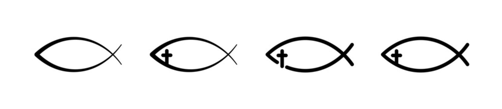 Christian fish symbol. Jesus fish icons. Christian fish symbols. Christian fish icons. Ichthys. Religious symbol. Faith in Jesus Christ.