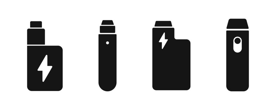 Vape icon set. Electronic cigarette vector icons. Electronic smoke device. Atomizer vape solid. Electronic smoking device. Vaping device.