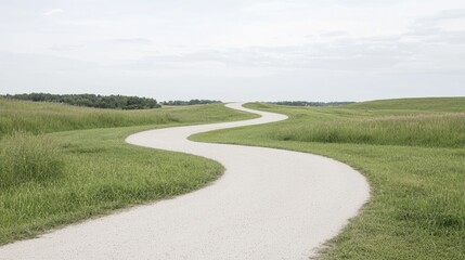 Obraz premium Winding path through grassy field, peaceful landscape