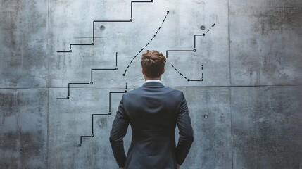 Businessman drawing from a to b concept on wall