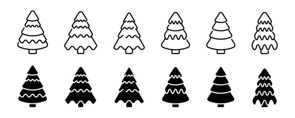 Pine collection. Different pine tree vectors. Pine tree icons. Set of pines