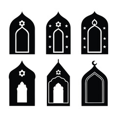 simple islamic door icon bundle set silhouette