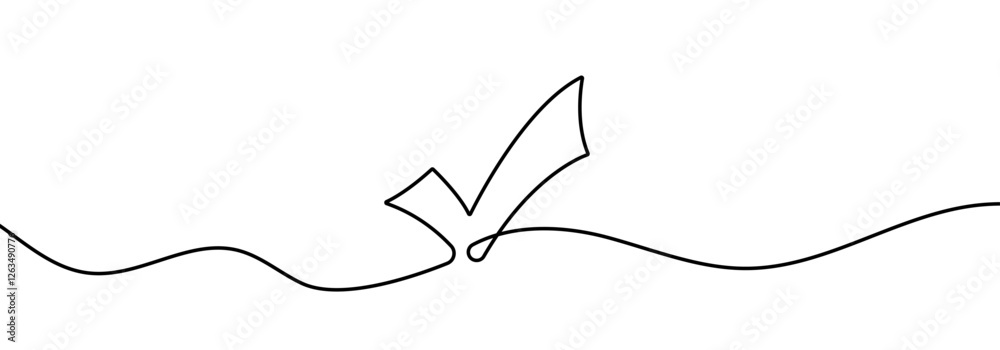 Poster continuous line drawing of checkmark. one continuous line tick. continuous line drawing of tick. che