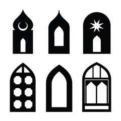 simple islamic door icon bundle set silhouette design on a white background
