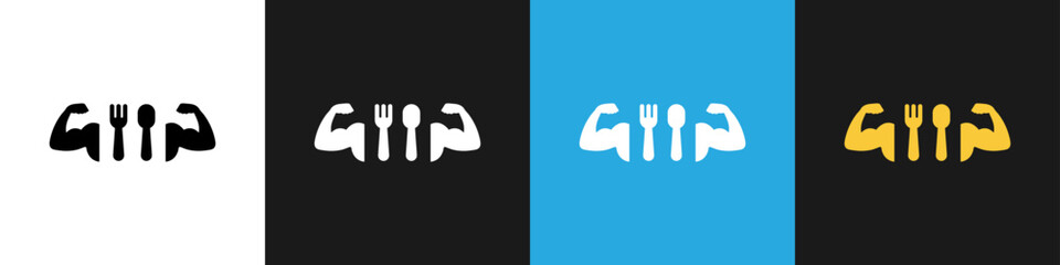 Obraz premium Sports Food - vector logo for sport nutrition products label. Different backgrounds.